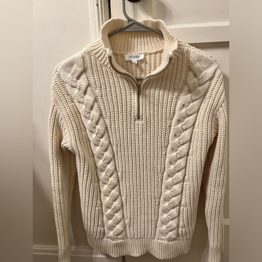 Talbots Haven Cable Knit Half-Zip Sweater in Ivory color XS